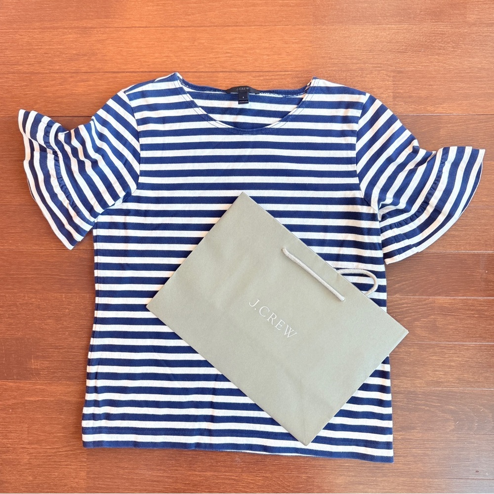 BUNDLE - J.Crew Ruffle Sleeve Heavy Cotton T-Shirt in Stripe